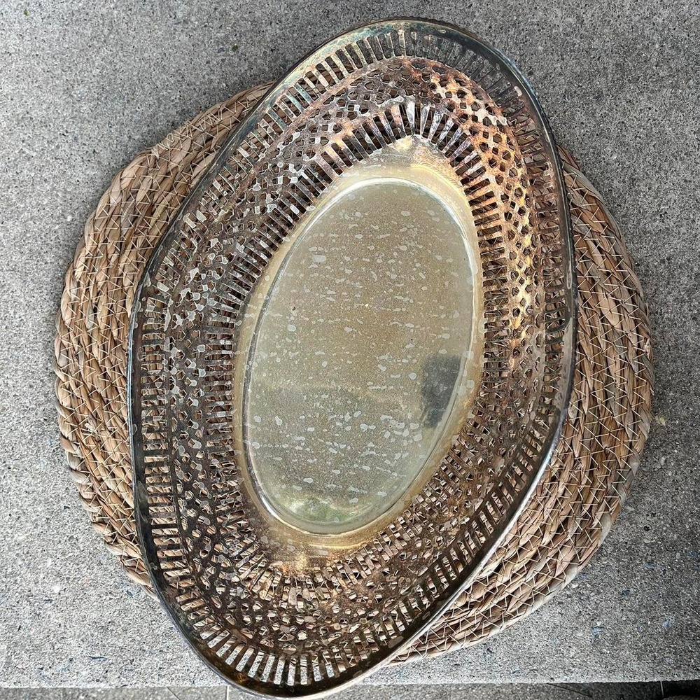 1960s Vintage Silver Plated Oval Scalloped Floral Fruit Bowl